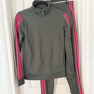 Adidas women's Set jacket & pants - Dark green with Pink Accents